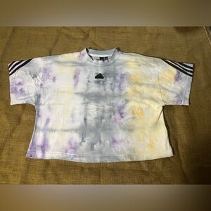 Adidas Large Cropped Yellow, Black and Purple Ice Dye Tee